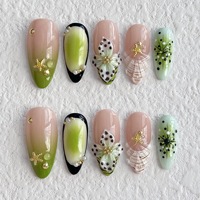 Nouvelles 10 pièces de magnifiques ongles en gel press-on 3D fleuris peints à la main, taille moyenne, design personnalisé, faux ongles à presser pour doigts