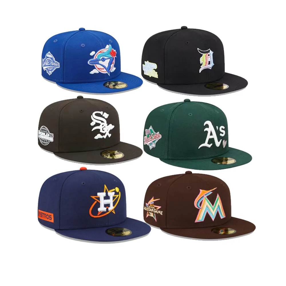 Trong kho 3D thêu bên vá phù hợp với Mũ bóng chày gorras vành phẳng Mỹ được trang bị mũ cho đội Snapback mũ