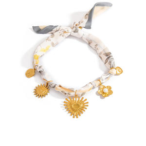 Silk Scarf <b>Necklace</b> With Heart And Sun Pendant 18K Gold Plated Zinc Alloy Fashion Jewelry For Women Elegant <b>Statement</b> Piece - Product Image 5