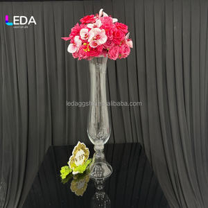 Vase à fleurs transparent en verre de luxe LEDA, 3 pieds de haut, centre de table, décoration de mariage, support à fleurs, décoration pour événements et fêtes - Product Image 4