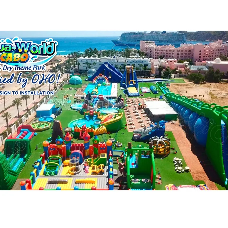 Resort de Água Inflável comercial com Parque inflável com Escorregador Inflável Parque Aquático com Piscina No Terreno Terreno Para Venda