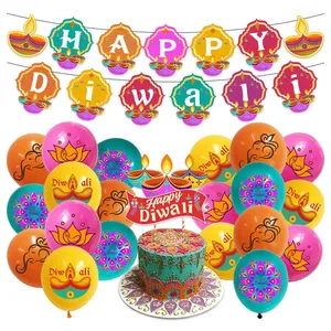 Nicro-guirnalda de papel con diseño de feliz Diwali para decoración de pared, tarjeta de té dorada, pancarta, arco de globos, Festival, deepavari, fiesta India