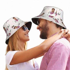 Sombrero de Pescador Unisex de Poliéster con Foto Personalizada 'Te Amo', Diseño de Dibujos Animados, Estilo Urbano, Regalo de Cumpleaños para Hombre - Product Image 4