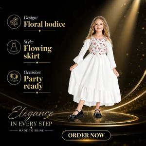 Robe de princesse vintage à épaules dénudées pour enfants MS, robe corset florale style cottagecore européen pour spectacle sur scène, Halloween, cosplay - Product Image 4