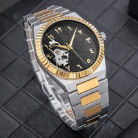 Créez votre propre marque de montres avec logo OEM, montre de luxe à cadran arabe en acier inoxydable doré rose, mouvement automatique pour hommes