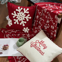 Nouvelles housses de coussin brodées de Noël 18x18 pouces, motif flocon de neige et renne, pour canapé, lit et maison/hôtel
