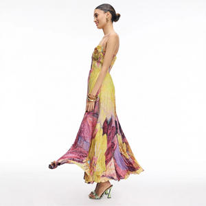 Custom <strong>Clothing</strong> Factory Women's Elegant Evening Dress Sexy Mesh Low-Cut Prom Dress Shoulder-Cut Print Long Split Party Dress - Product Image 4