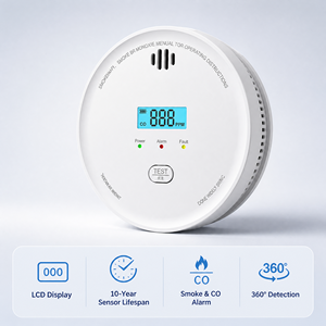 Détecteur <span class=keywords><strong>de</strong></span> fumée et <span class=keywords><strong>de</strong></span> CO sans fil <span class=keywords><strong>interconnecté</strong></span> EN14604, alarme incendie combinée avec avertissement sonore et lumineux et écran LCD pour la sécurité des usines - Product Image 2