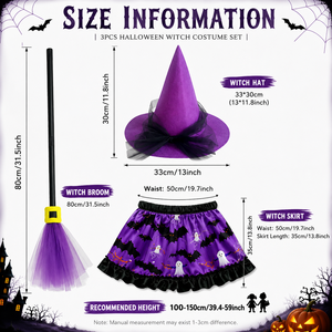 Pafu - Conjunto de <span class=keywords><strong>Disfraz</strong></span> de Bruja de Halloween para Niñas, 3 Piezas, con Sombrero, Escoba y Falda, <span class=keywords><strong>Disfraz</strong></span> de Cosplay para Fiestas - Product Image 2