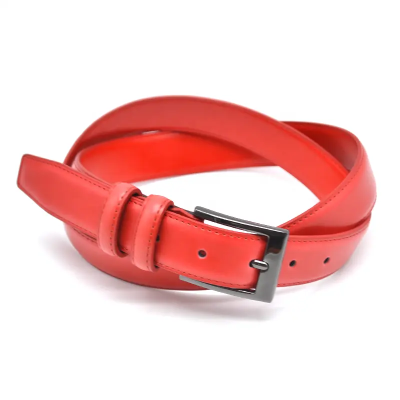 Carosung 30mm Gunmetal Pin Buckle Custom Red Genuine Leather Women Belt For Lady