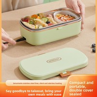 Boîte à lunch chauffante électrique en acier inoxydable 304, boîte bento thermique sans eau, conteneur hermétique alimenté par voiture avec double couvercle