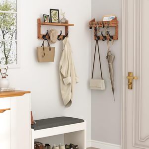 Perchero de Pared Moderno y Sostenible de Madera de 29 Pulgadas, 4 en 1, No Plegable, con 11 Ganchos y Porta Llaves para Almacenamiento en Sala de Estar o Dormitorio - Product Image 3