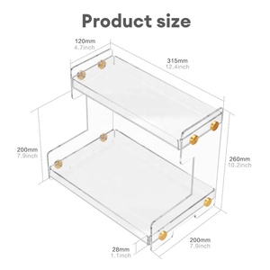 Organisateur de comptoir pliable à 2 niveaux en acrylique avec étagères de rangement pour épices, cosmétiques et articles de toilette - Product Image 2