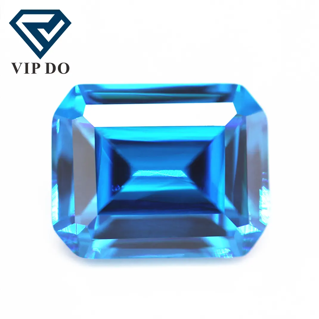 5A grade 3*5-10*14mm machine cut octagon cut aquamarine/aqua blue/blue topaz cubic zirconia gems synthetic emerald cut CZ stones
