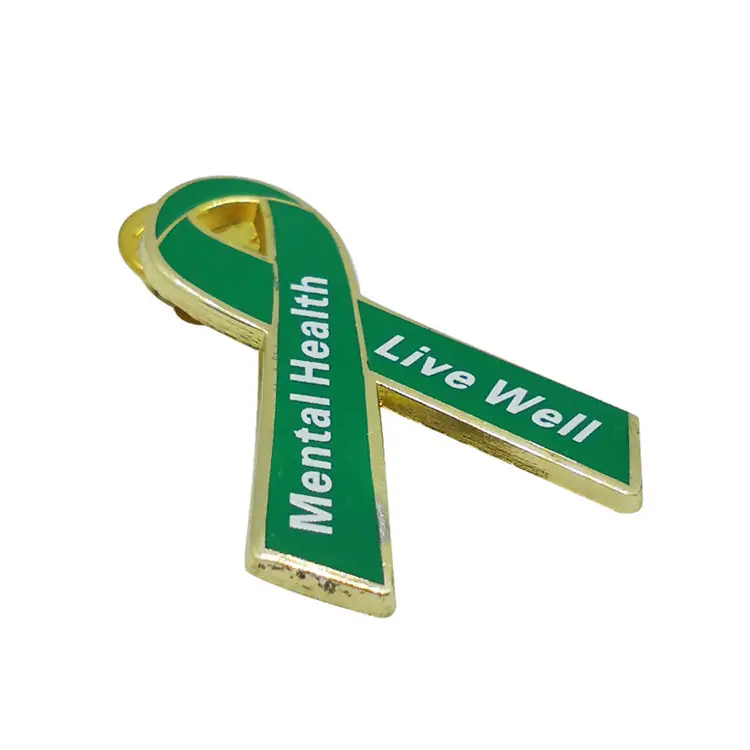 Pin de solapa de salud para Concientización del cáncer de pecho personalizado, pasador de esmalte de cinta cruzada de metal verde
