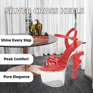 Sandales à talons aiguilles ultra-hauts en cuir verni léger, à bride cheville croisée, de haute qualité, pour femmes, tendance et élégantes - Product Image 2