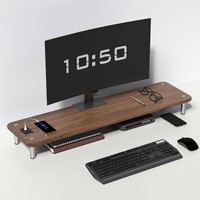 Support d'écran d'ordinateur de bureau multifonction en bois massif, support pour ordinateur portable, support d'écran de bureau, étagère de rangement