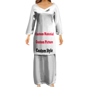 Vestido polinesiano con estampado de flores para mujer, conjunto de dos piezas con estampado de flores, Tongan Puletasi - Product Image 5