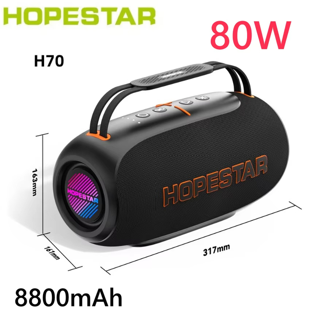 HOPESTAR H70 Portable Speaker 80W Wireless Outdoor IPX6 Waterproof Boombox with TWS Stereo Deep Bass 8800mAh Battery