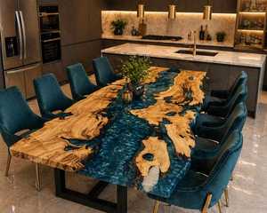 Table à manger en bois naturel et résine époxy, faite à la main, mobilier moderne de luxe, table à manger personnalisée, design unique en résine pour la maison - Product Image 3