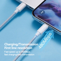 Kabel USB nilon Tipe C 8pin, 2023 asli 20W 480mbps PD pengisian cepat kecepatan tinggi Transfer Android Printer 5A
