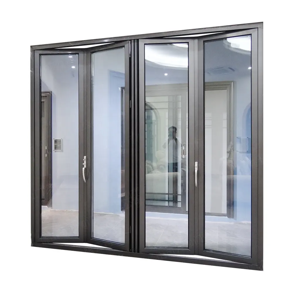 انجيا 96x80 عالية الجودة للطي الباحة الباب الجملة شرفة عالية المسار أبواب ثنائية الطيات الألومنيوم باب الفناء