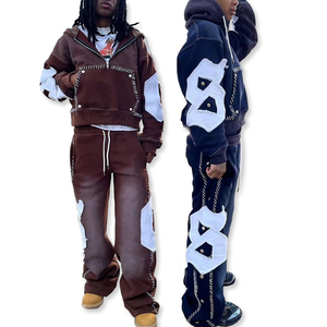 <span class=keywords><strong>Tuta</strong></span> Sportiva Personalizzata OEM con Logo Ricamato, Felpa Vintage Effetto Lavaggio Acido e <span class=keywords><strong>Pantaloni</strong></span> a Gamba Larga per Uomo - Product Image 1