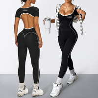 Nouvelle combinaison de yoga sans couture pour femme, col en U, manches courtes, taille haute, amincissante, dos évidé, pour l'été et le fitness