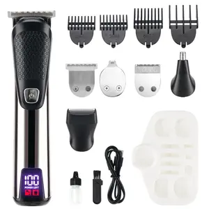 Kit de corte de pelo 5 en 1 multifuncional personalizado, recortador de barba y pelo de nariz y Oreja, juego de recortador de pelo eléctrico inalámbrico para hombres