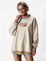Sweat-shirt à col montant pour femme, longueur allongée, avec logo brodé personnalisé et patch sur mesure