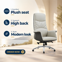 Fauteuil de bureau moderne en cuir à dossier haut, siège moelleux, pivotant, avec roulettes, pour le bureau à domicile