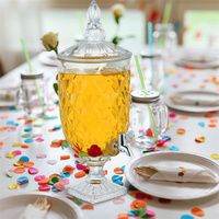 Distributeur de boissons en verre vintage 2L à large ouverture avec robinet métallique, aspect cristal, pour mariage, banquet, fête, bar à domicile