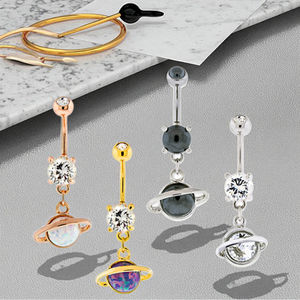 <span class=keywords><strong>Piercing</strong></span> all'<span class=keywords><strong>Ombelico</strong></span> Saturn in Acciaio Inox 14G Placcato <span class=keywords><strong>Oro</strong></span>, Gioiello per il Corpo per Matrimoni, Fidanzamenti e Cerimonie Cristiane - Product Image 4