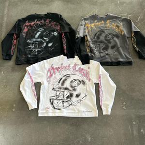 T-shirt à manches longues en coton lourd à double couche, personnalisé, surdimensionné, style hip-hop, streetwear, impression numérique sur le col - Product Image 1