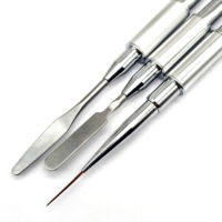 Nouveau pinceau en métal argenté mat pour ongles, liner d'art pour manucure, pinceau double tête pour polygel et vernis à ongles avec spatule