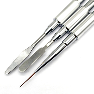 Nouveau pinceau <span class=keywords><strong>en</strong></span> métal argenté mat pour ongles, liner d'art pour manucure, pinceau double tête pour polygel et vernis à ongles avec spatule - Product Image 4