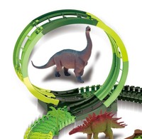 Jouets de train de dinosaures - Circuit de course de voitures de 216 pièces avec 7 dinosaures, Monde jurassique avec plusieurs configurations de circuits