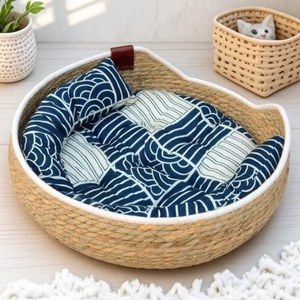 Coussin pour chat en rotin avec rembourrage en coton PP, tapis rafraîchissant toutes saisons pour animaux de compagnie, motif solide et durable pour chats - Product Image 3