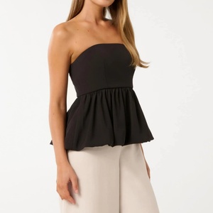 Women's Casual Strapless Peplum Tank <b>Top</b> Sleeveless <b>Vest</b> Custom Logo Print - Product Image 2