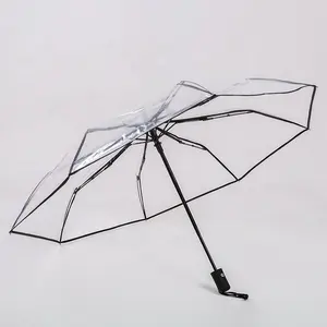 Groothandel Klaar Om Te Verzenden 21 Inch Transparante Doorzichtige Poe Automatische Drievoudige Paraplu 'S Voor De Regen, Regenschirm