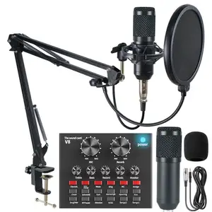 Groothandel db audio mic-BM800 Professionele Usb Recording Studio Condensator Microfoon Mic Met V8 Geluidskaart Voor Karaoke Gaming Podcast Live Streaming
