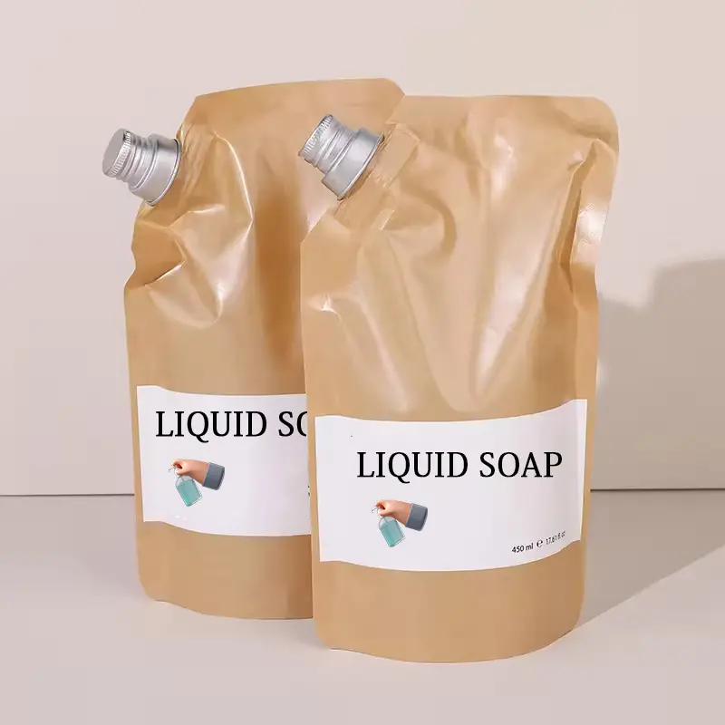 Papel Kraft biodegradable reciclable personalizado, desinfectante de manos para el cuidado de la salud del bebé, bolsa con soporte para líquido cosmético
