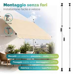 Toldo Retráctil Sangiorgio de 300x300 cm, Beige, con Manivela, Sin Agujeros, Estructura Ajustable, para Uso en Exteriores - Product Image 4