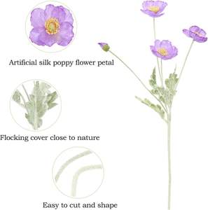 Flor de Amapola Artificial de Seda de 65 cm con 5 Cabezas, Tallo Flocado, Decoración Grande para Mesa del Hogar, Varios Colores - Product Image 4