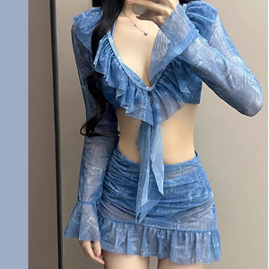 Vente en gros top ajusté tie-dye à manches longues jupe courte ensemble bikini pour femmes <span class=keywords><strong>maillot</strong></span> <span class=keywords><strong>de</strong></span> <span class=keywords><strong>bain</strong></span> sexy - Product Image 4