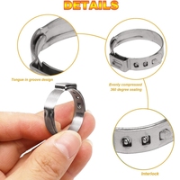 304 Stainless Steel Single Ear Hose Clamp Stepless Crimp Clamp for PEX Pipe Automotive Water Hose Fastening