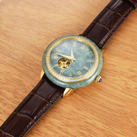 Reloj Mecánico Automático de Acero Inoxidable de Lujo con Jade Genuino para Parejas