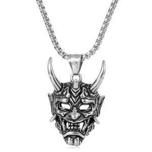 Collar de Acero de Titanio con Colgante de Máscara Prajna y Diseño de Rey Demonio de Cuernos Largos, Joyería Unisex, Cadena para Suéter - Product Image 1