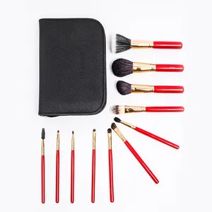 11 pcs heetste verkoop professionele cosmetische beauty tools custom private logo rode make-up kwasten set HXT-005 PU lederen tas