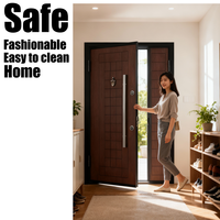 Puerta de Seguridad Moderna de Aleación de Aluminio con Acabado de Madera - Entrada Abatible Antirrobo para Chalet y Apartamento con Diseño de Rejilla